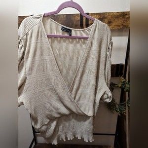 ASOS curve surplice cream colored smocked waist top size 26